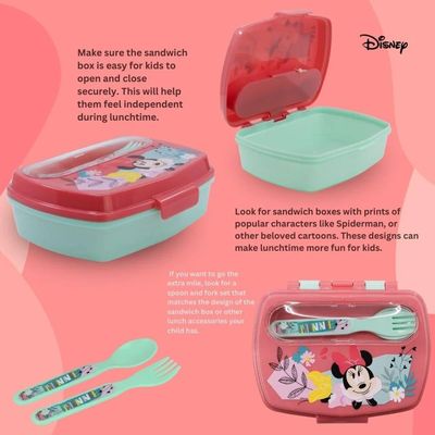 Disney Minnie Mouse Being More Minnie Plastic Lunch Box With Cutlery