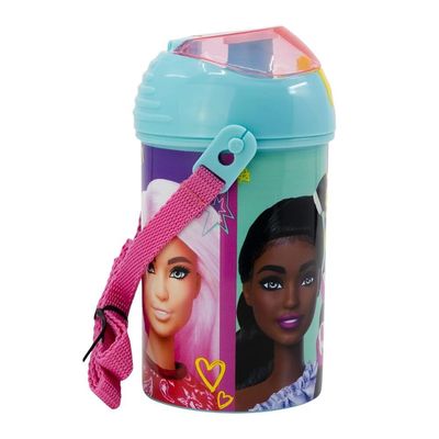 Mattel Barbie Bb22 Plastic Pop Up Canteen Water Bottle - 450 Ml