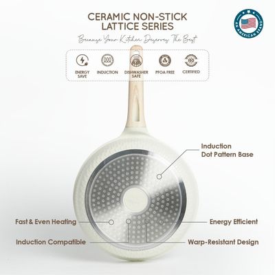 26 CM Ceramic Non-Stick Frying Pan – Lattice Series, Cream White, Induction Compatible