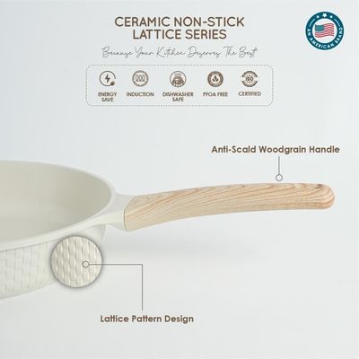 26 CM Ceramic Non-Stick Frying Pan – Lattice Series, Cream White, Induction Compatible