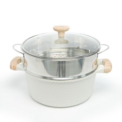 28 CM Deep Casserole with Lid + Steamer – Lattice Series Ceramic Non-Stick, Induction Ready