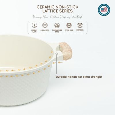 28 CM Deep Casserole with Lid + Steamer – Lattice Series Ceramic Non-Stick, Induction Ready