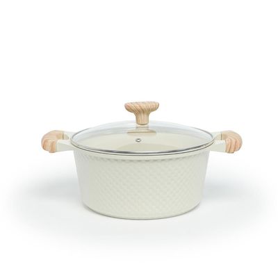 24 CM Casserole with Lid – Ceramic Non-Stick Lattice Series, Cream White