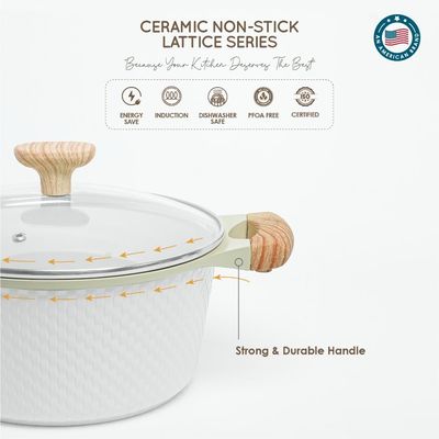 24 CM Casserole with Lid – Ceramic Non-Stick Lattice Series, Cream White