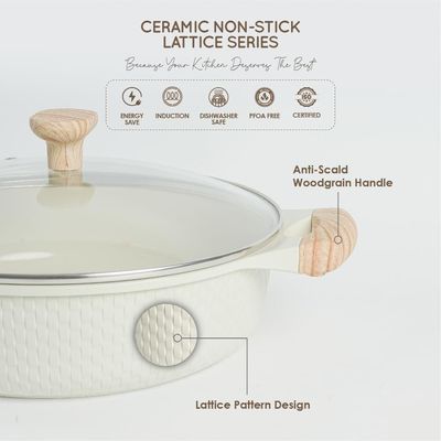28 CM Shallow Casserole with Lid – Ceramic Non-Stick, Lattice Series, Induction Compatible