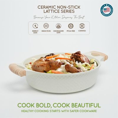 28 CM Shallow Casserole with Lid – Ceramic Non-Stick, Lattice Series, Induction Compatible