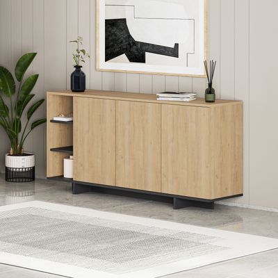 Mourah Home Stockton Modern Sideboard Cabinet With Storage Â€“ 4-Door Buffet Console Table With Open Shelves Â€“ Ideal For Living Room, Dining Room, Or Office Â€“ 170X40X80 Cm - Oak/ Black