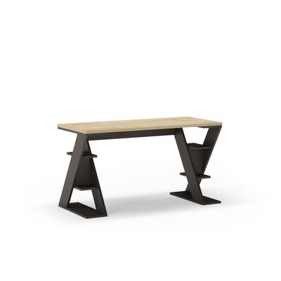 Mourah Home Papillon Modern Working Table With Storage, Study Desk With Open Shelves For Office, Home- 60X75X137 Cm (Oak/Black)