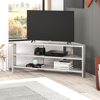Mourah Home Thales Modern Corner Tv Stand Up To 43'' Inch Tvs| Space-Saving Tv Stand With Storage| 110X36X45 Cm (Grey With Gold Effect)