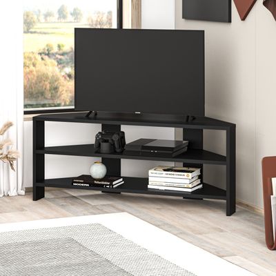 Mourah Home Thales Modern Corner Tv Stand Up To 43'' Inch Tvs| Space-Saving Tv Stand With Storage| 110X36X45 Cm (Black)