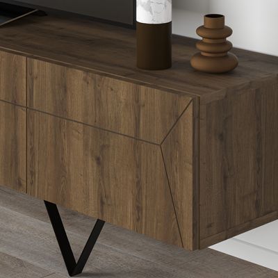 Mourah Home TV Cabinet| 3-Door Storage TV Cabinet with Sturdy Metal Legs | 160x37x42 CM| Brown