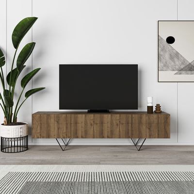 Mourah Home TV Cabinet| 3-Door Storage TV Cabinet with Sturdy Metal Legs | 160x37x42 CM| Brown