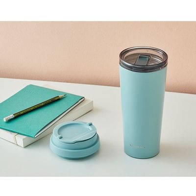 LocknLock Clip Tumbler 540ml Sky Blue – Dual Vacuum Insulated Spill-Resistant Travel Mug with 2 Caps