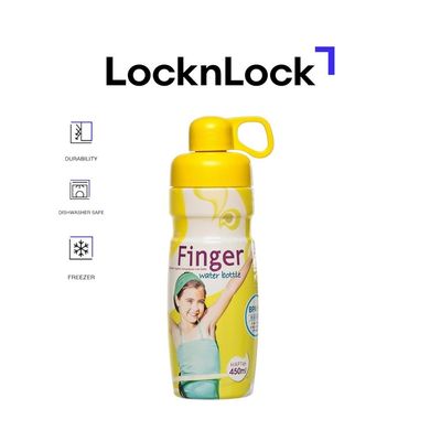 LocknLock 450ml Finger Water Bottle – Yellow, Compact, Airtight, and Durable for Sports and Daily Use