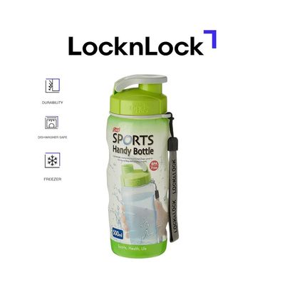 LocknLock 500ml Color Sports Handy Bottle – Green, Collapsible, Lightweight, with Wrist Strap and Quick-Access Top