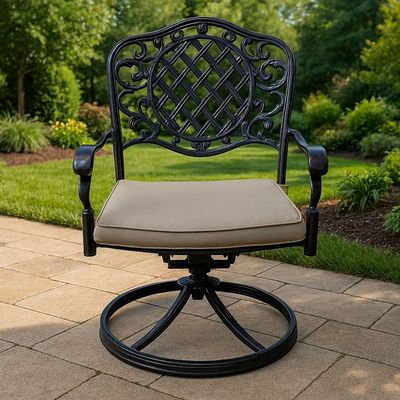 Schondor-Outdoor chair- ATHENS-Swivel Chair-72x64x95-Black frame-beige cushion 