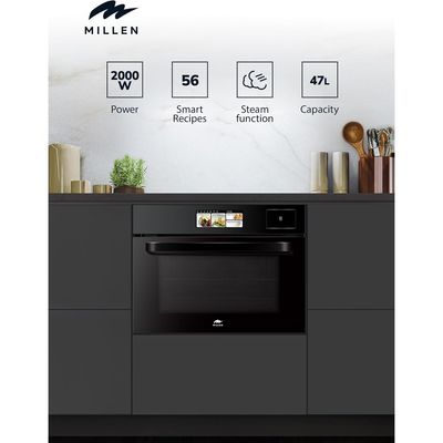 Millen 60cm Built In Electric Combi Steam Oven with TFT Display, 56 Smart Recipes, 47L - 3Y Warranty, MEOS 455 BL
