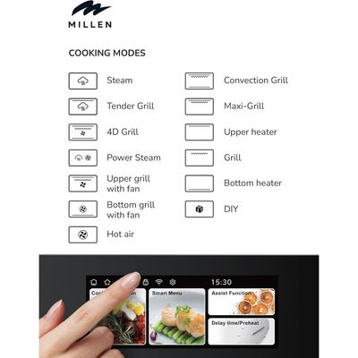 Millen 60cm Built In Electric Combi Steam Oven with TFT Display, 56 Smart Recipes, 47L - 3Y Warranty, MEOS 455 BL