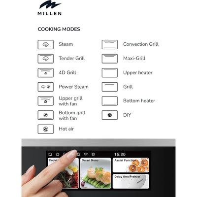 Millen 60cm Built In Electric Combi Steam Oven with TFT Display, 56 Smart Recipes, 47L - 3Y Warranty, MEOS 455 IX