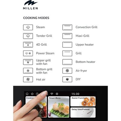 Millen 60cm Built In Electric Combi Steam Oven with TFT Display, 56 Smart Recipes, 66L - 3Y Warranty, MEOS 605 BL