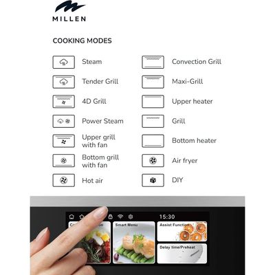 Millen 60cm Built In Electric Combi Steam Oven with TFT Display, 56 Smart Recipes, 66L - 3Y Warranty, MEOS 605 IX