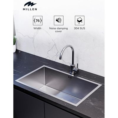 Premium Handmade Undermount Single Bowl Sink - SUS 304 Stainless Steel, Soundproof, Satin Finish