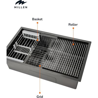 Premium Handmade Undermount Single Bowl Sink With Accessories - SUS 304 Stainless Steel, Soundproof, Gunmetal Satin Finish