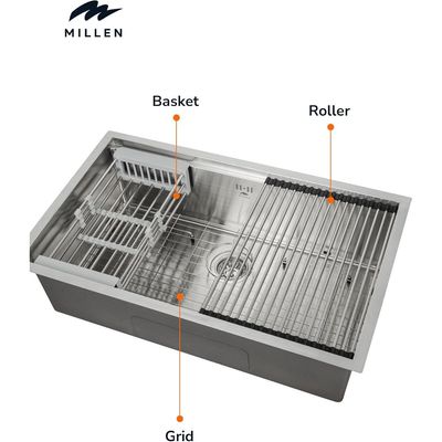 Premium Handmade Undermount Single Bowl Sink With Accessories - SUS 304 Stainless Steel, Soundproof, Satin Finish