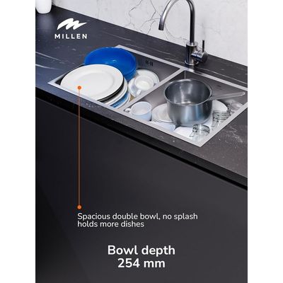 Premium Handmade Undermount Double Bowl Sink  - SUS 304 Stainless Steel, Soundproof, Satin Finish