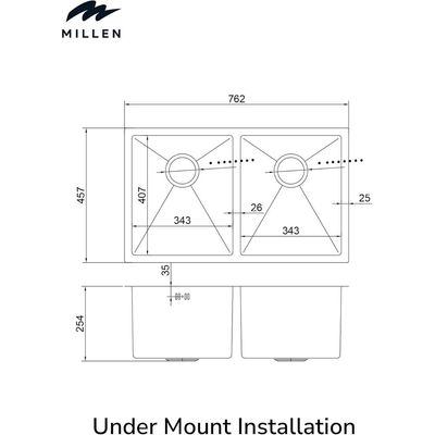 Premium Handmade Undermount Double Bowl Sink  - SUS 304 Stainless Steel, Soundproof, Satin Finish