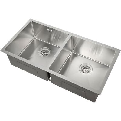 Premium Handmade Undermount Double Bowl Sink  - SUS 304 Stainless Steel, Soundproof, Satin Finish
