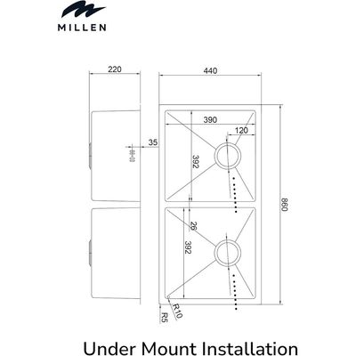 Premium Handmade Undermount Double Bowl Sink  - SUS 304 Stainless Steel, Soundproof, Satin Finish