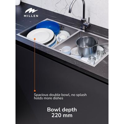 Premium Handmade Undermount Double Bowl Sink  - SUS 304 Stainless Steel, Soundproof, Satin Finish