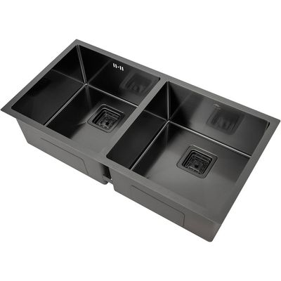 Premium Handmade Undermount Double Bowl Sink  - SUS 304 Stainless Steel, Soundproof, Gunmetal Satin Finish