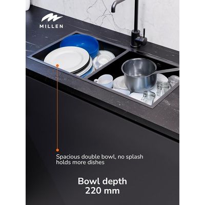 Premium Handmade Undermount Double Bowl Sink  - SUS 304 Stainless Steel, Soundproof, Gunmetal Satin Finish