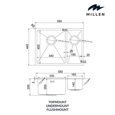 Premium Handmade Undermount Double Bowl Sink  - SUS 304 Stainless Steel, Soundproof, Satin Finish