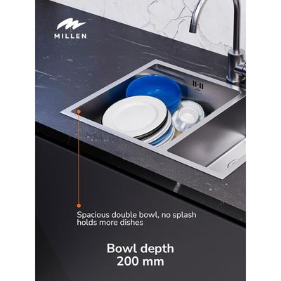 Premium Handmade Undermount Double Bowl Sink  - SUS 304 Stainless Steel, Soundproof, Satin Finish