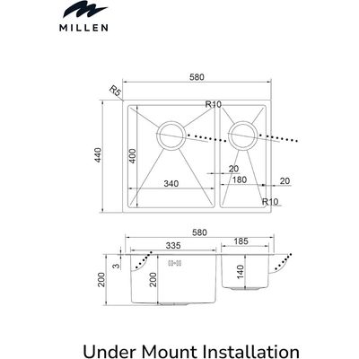 Premium Handmade Undermount Double Bowl Sink  - SUS 304 Stainless Steel, Soundproof, Satin Finish