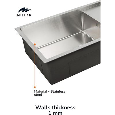Premium Handmade Undermount Single Bowl Sink With Drainer - SUS 304 Stainless Steel, Soundproof, Satin Finish