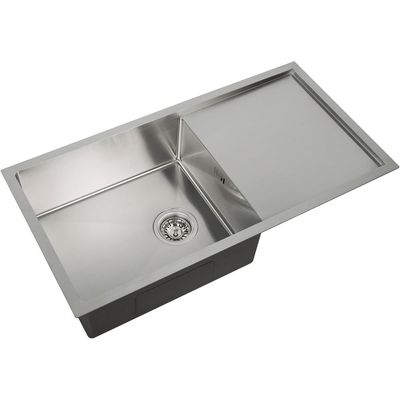 Premium Handmade Undermount Single Bowl Sink With Drainer - SUS 304 Stainless Steel, Soundproof, Satin Finish