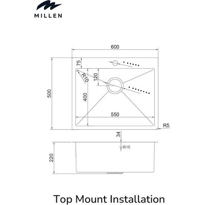 Premium Handmade Topmount Single Bowl Sink  - SUS 304 Stainless Steel, Soundproof, Satin Finish
