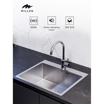 Premium Handmade Topmount Single Bowl Sink  - SUS 304 Stainless Steel, Soundproof, Satin Finish