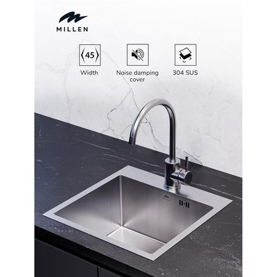 Premium Handmade Topmount Single Bowl Sink  - SUS 304 Stainless Steel, Soundproof, Satin Finish