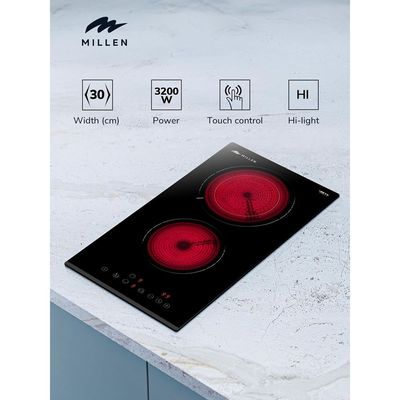 Millen 30cm Built-in Ceramic Hob with Booster & Italian Glass – MEH 303 BL