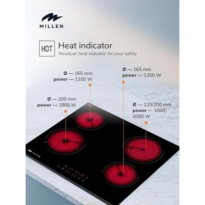 Millen 60cm Built-in Ceramic Hob with Booster & Italian Glass - MEH 603 BL