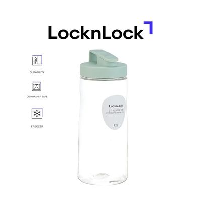 LocknLock 1.2L Easy Grip Water Bottle – Mint, Transparent with Detachable Lid for Fridge and Tabletop Use