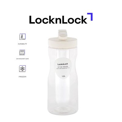 LocknLock 1.2L Easy Grip Water Bottle – White, Transparent with Detachable Lid for Fridge and Tabletop Use