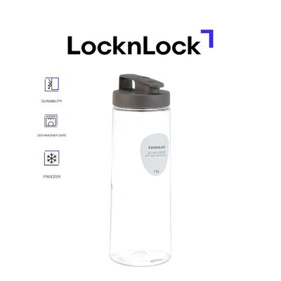 LocknLock 1.5L Easy Grip Water Bottle – Grey, Transparent with Detachable Lid for Fridge and Tabletop Use