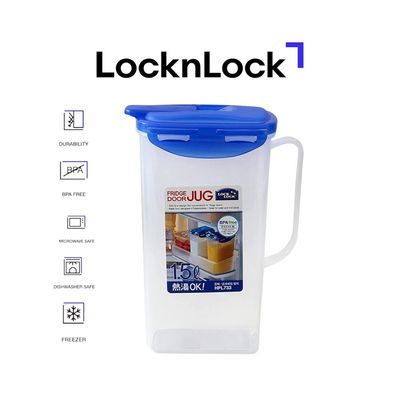 LocknLock 1.5L Fridge Door Jug with Resealable Flip-Top – Airtight, BPA-Free, Microwave, Freezer, and Dishwasher Safe