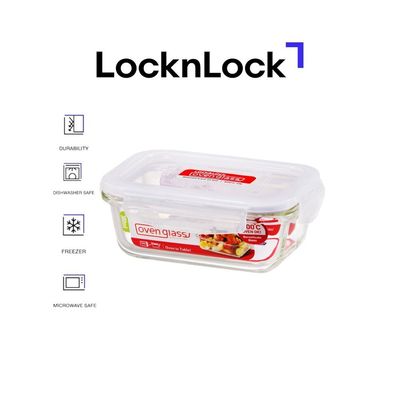 LocknLock 380ml Oven-Safe Borosilicate Glass Square Container with Airtight Lid – Microwave, Freezer, and Dishwasher Safe